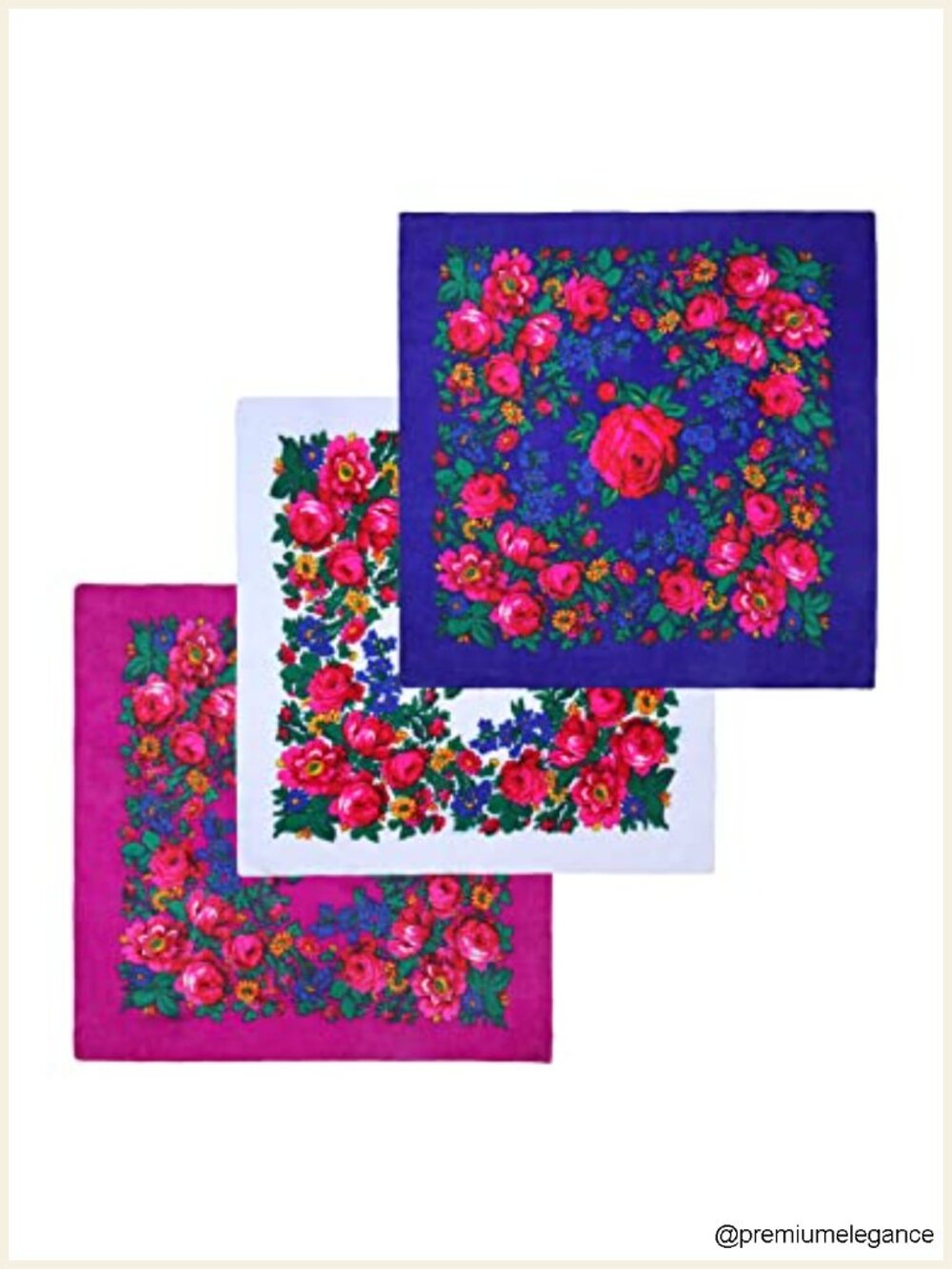 Square Floral Print Acrylic Head Scarf Bandana Babushka Silk-Like Shawl for